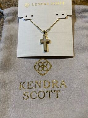 Kendra Scott Cross Pendant Necklace in White Lab Grown Opal